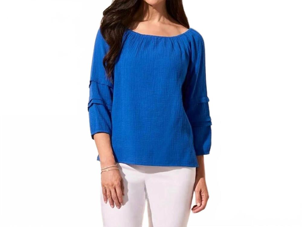 NEW TRIBAL on-off shoulder blouse in calypso blue